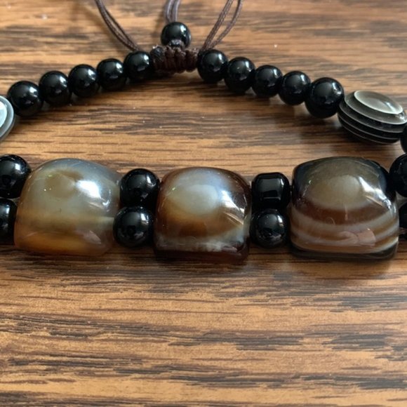 Glass Bead Agate Stone Sliding Knot Clasp Bracelet - Picture 2 of 5